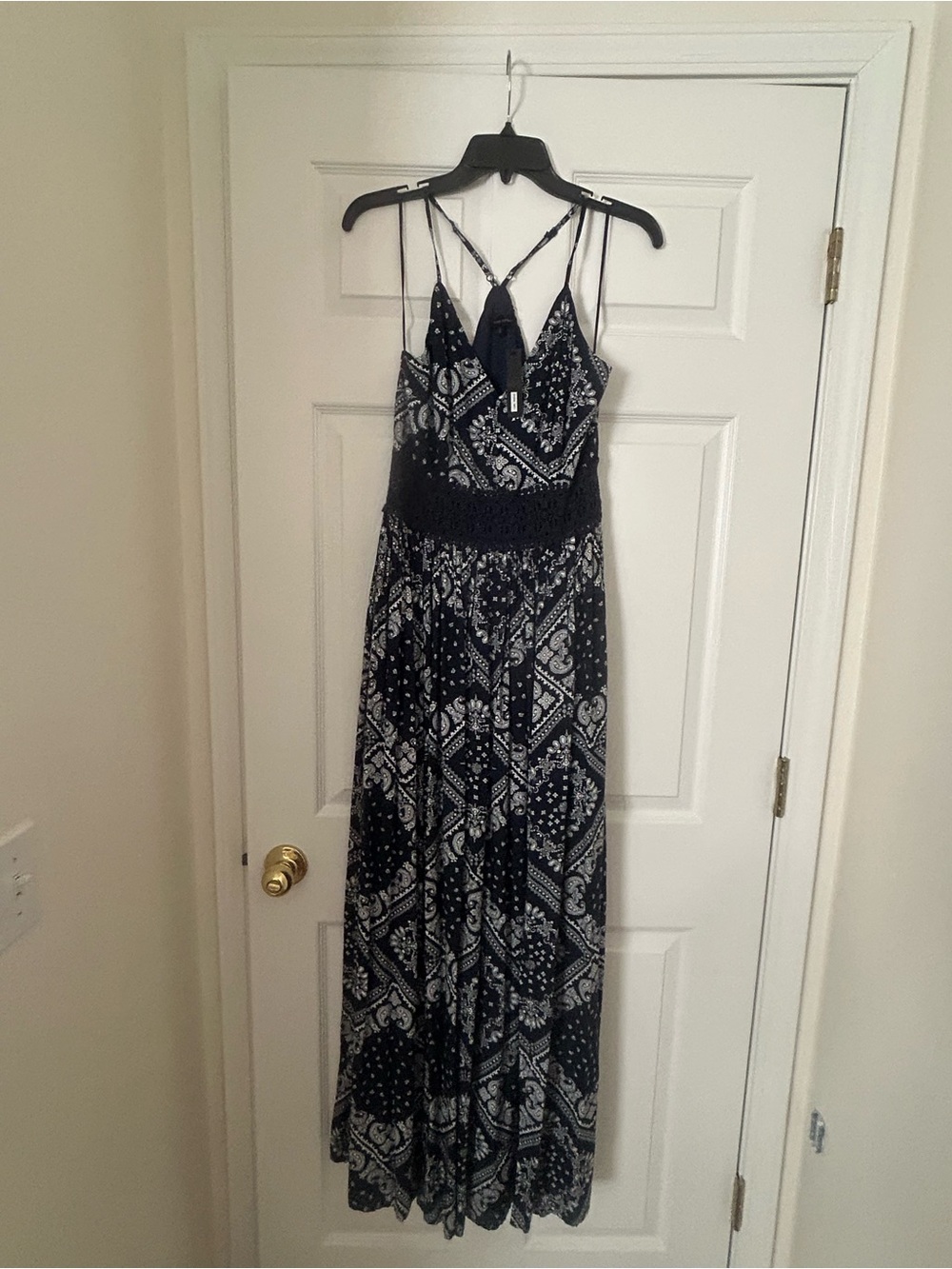 Miss Avenue Navy Blue and White Bandanna Printed Maxi Dress